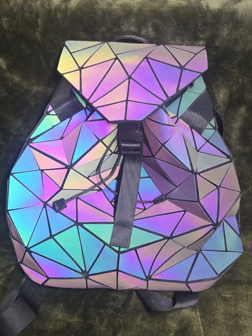 Holographic Geometric Luminous Backpack Iridescent Color-Changing Reflective Rav